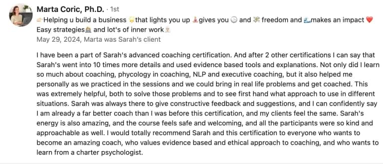 LinkedIn recommendation from Marta Coric, Ph.D.